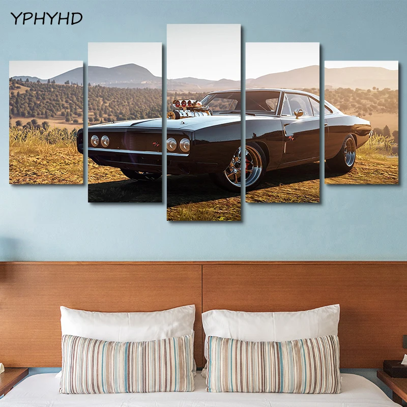 YPHYHD 5 шт. 1970 Dodge charger RT холст картины модульная печать произведение искусства современный спортивный автомобиль плакат домашний Декор стены искусства