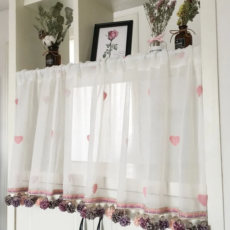 

Korean Pink Love Cafe Short Door Curtain European Bedroom Lace Small Floating Curtain Kitchen Window Curtain ML71A