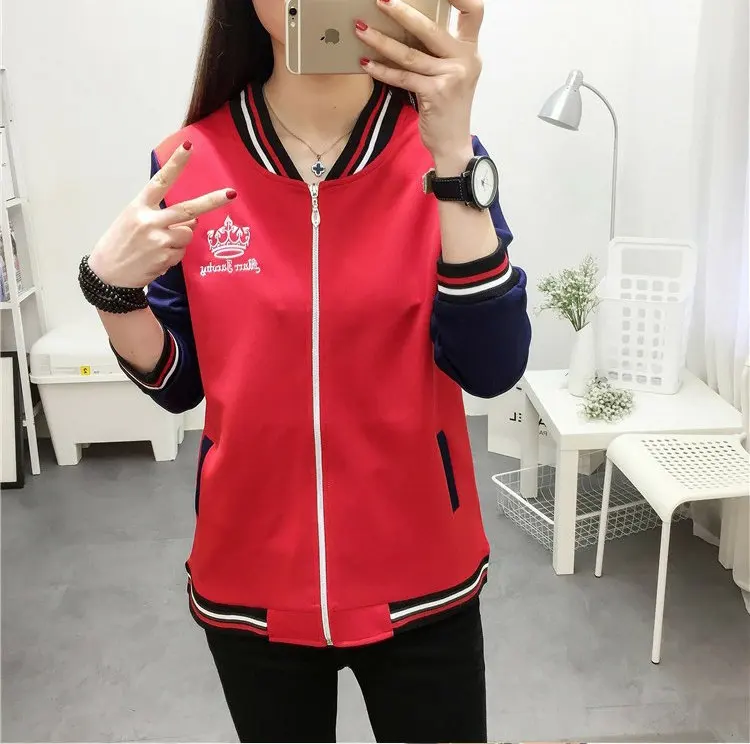 2019 Women's Patchwork Jacket Coat Female Basic Jackets Autumn Long Sleeve Baseball Jackets Plus Size Embroidery Chaquetas Mujer (6)