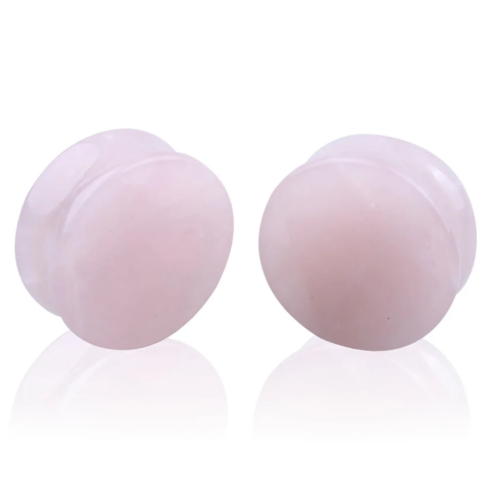 8mm Pink Rose Quartz Stone Ear Gauge Flesh Tunnels Plugs Piercing