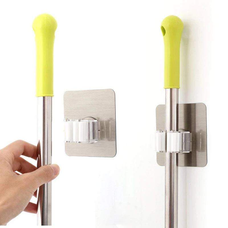 

Plastic Wall-mounted Mop Hanger Hook NO nails and Seamless Self Adhesive for Mop Brushes Umbrella and Golf Clubs