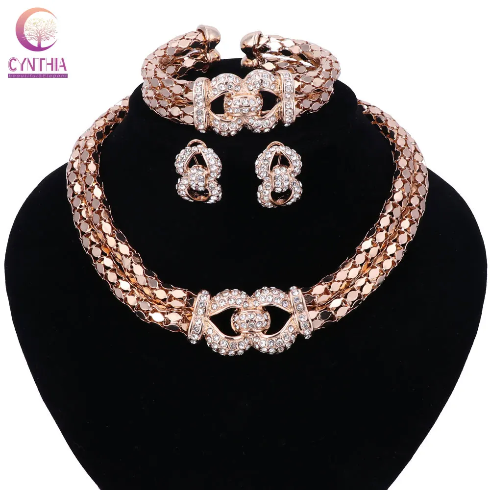 

Bridal Gift Nigerian Wedding African Beads Jewelry Set Fashion Dubai Gold Color Necklace Jewelry Set For Lady Costume Design