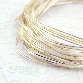 

(40 meters/lot) 1/8'' (3mm) White Satin ribbon gold edge ribbon wholesale