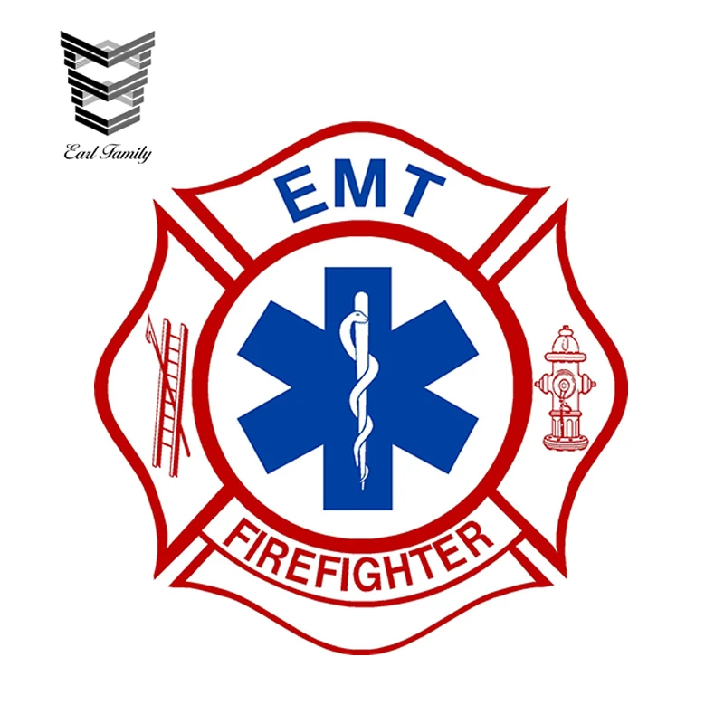 

EARLFAMILY 12cm x 12cm Firefigher Waterproof Decal Firefighter EMT Vinyl Sticker Motor Car Accessories Auto Bumper Sticker