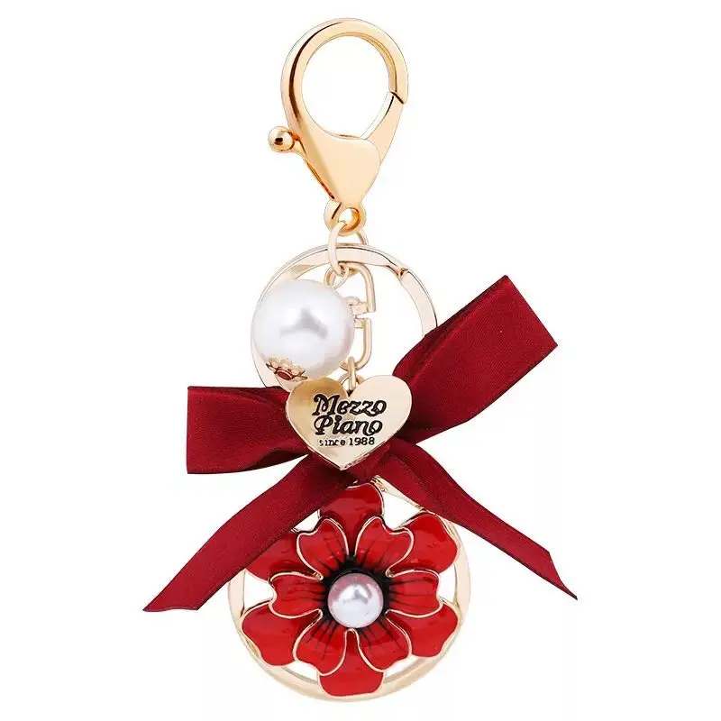 

New Handmade Bow Camellia Keychain Fine Beauty Bag Pendant Accessories Pearl Flower Car Key chain Charm Accessories keyring