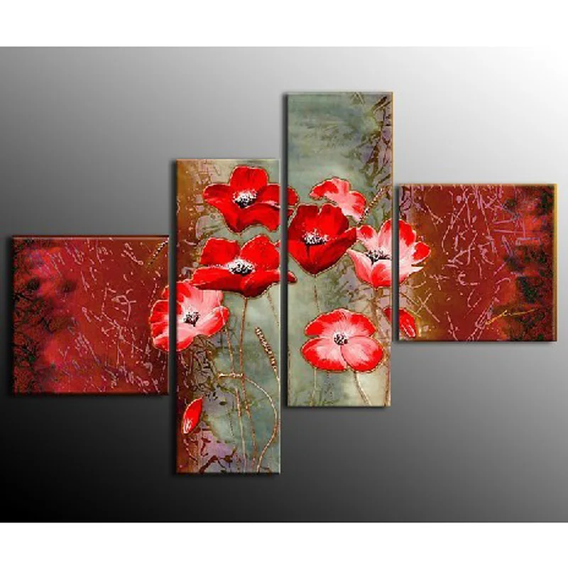 

Modern abstract Oil Painting On Canvas fortune tree red flower 4P for home hotel decoration Free shipping