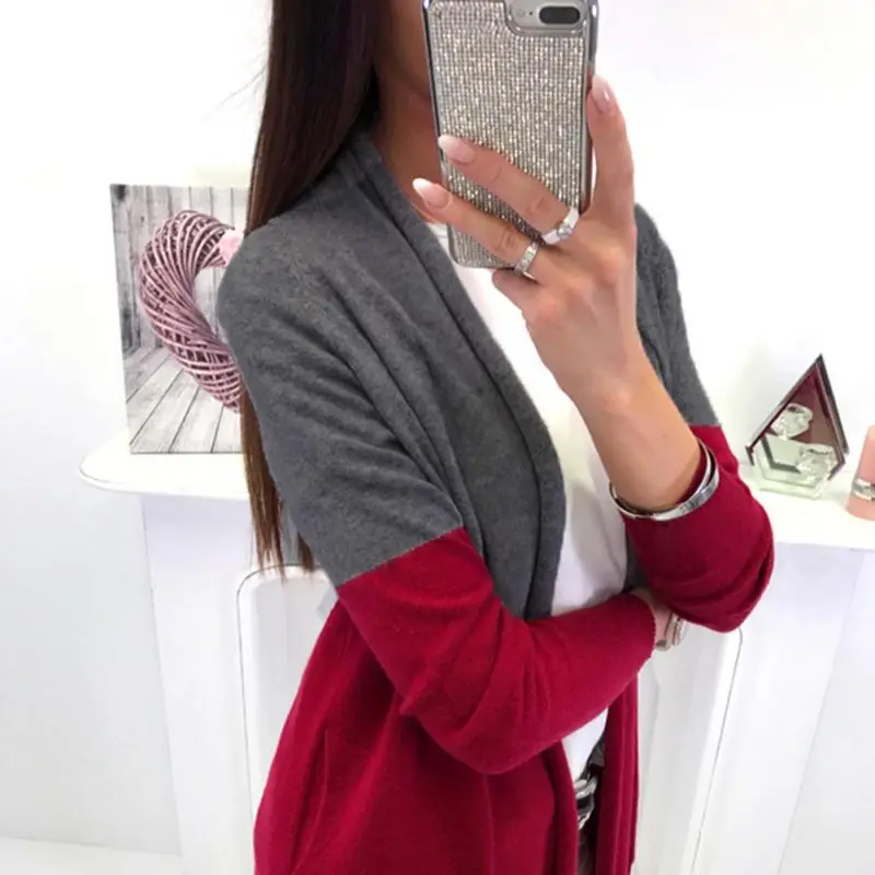 

Autumn Winter 2018 Fashion Casual Knitted Patchwork Cardigans Coat Women Long Sleeve Sweater Oversized Long Cardigans vestidos