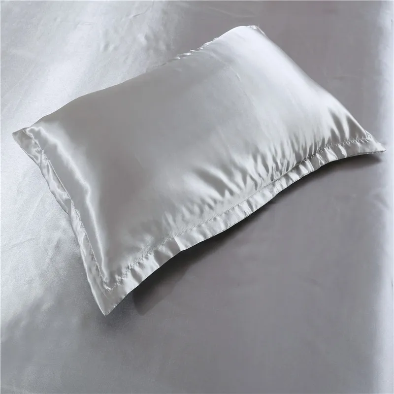 Hot Sale Luxury Grey Solid Satin Silk Duvet Cover Set Smooth Cold