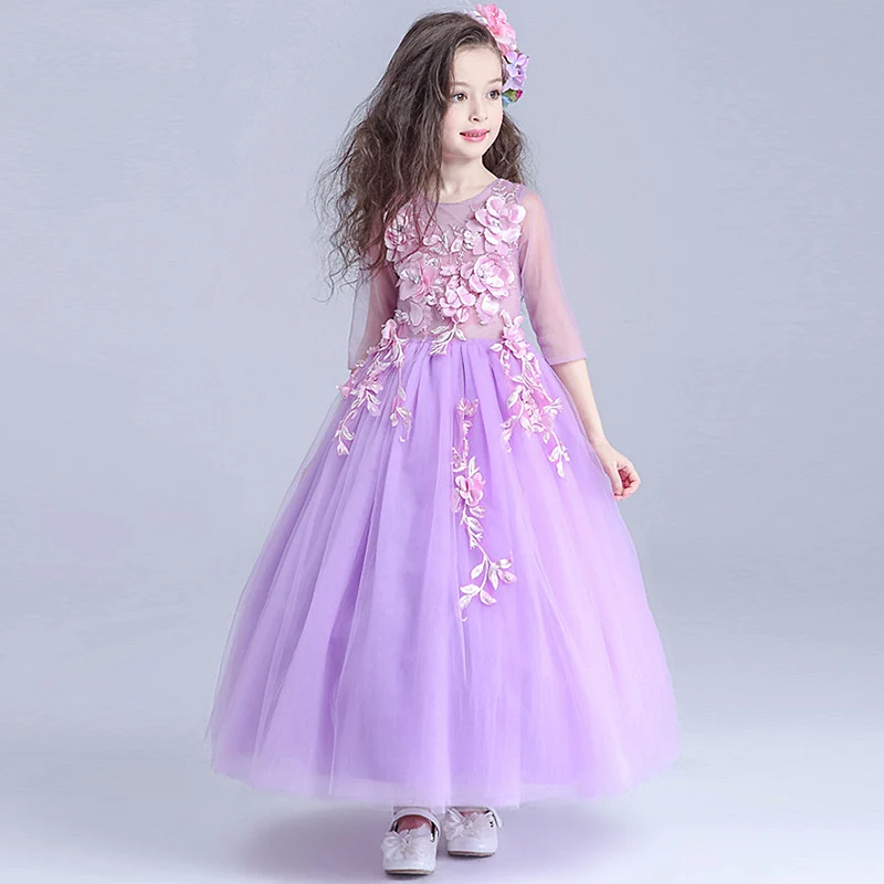 Новинка фиолетовое платье с цветком для торжественных мероприятий платье для свадебной вечеринки нарядные детские платья платья на день рождения для причастия платья для малышей детские вечерние платья изготовление под заказ