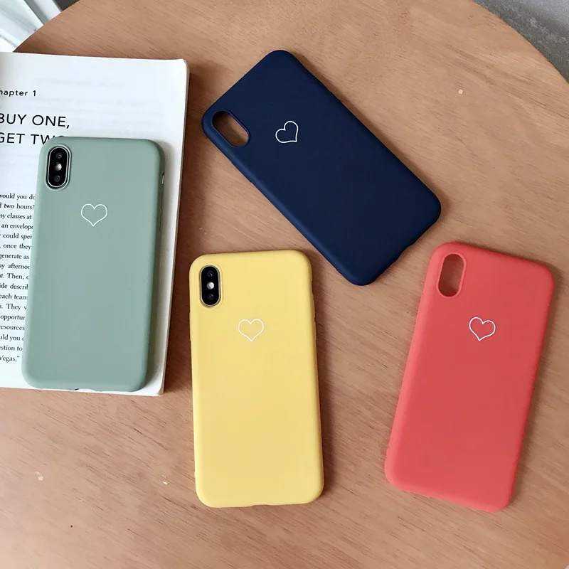 

Candy Color Matte TPU Case For iPhone 7 Case for iPhone X XS XR XS MAX 6 6S 8 Plus Cute Simple Love Heart Soft Back Cover