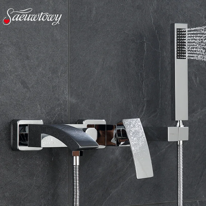 

Saeuwtowy Chrome Bathroom Sink Faucet Wall Mounted Hot and Cold Mixer Tap ABS Plastic Hand Shower