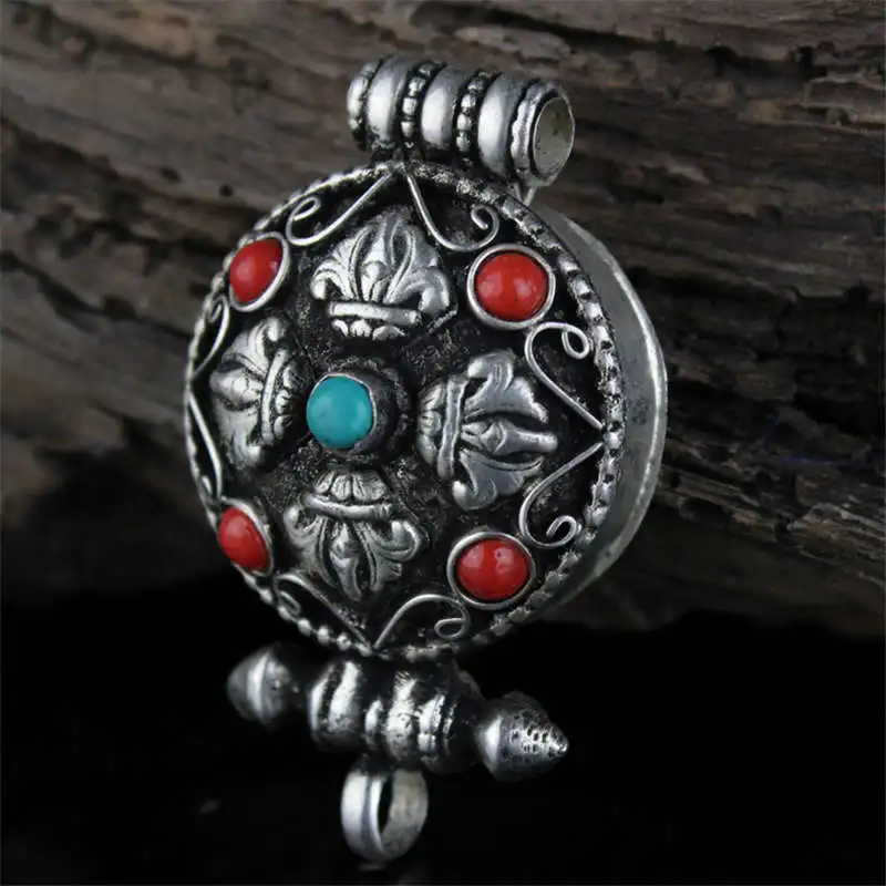 

TGB147 Tibetan Silver Antiqued Cross Dorje Amulet Prayer box Tibet GAU Pendants for Man