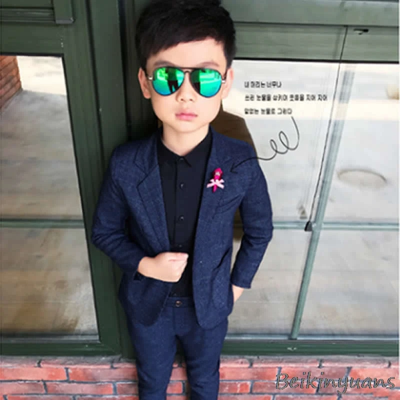 

Spring and Autumn Children's Suit Casual Boy Suit Two Piece Wool Host Dress Costume Jacket Vest Vest Set