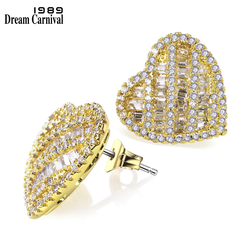 

DreamCarnival 1989 Romantic Lover Gift Costume Earing Love style Baguette cut CZ Heart Shape Women Studs Earrings SE13810-D