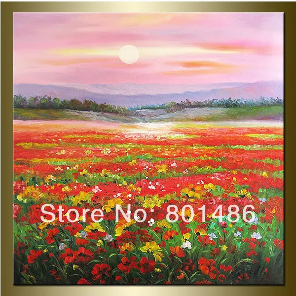 

Hand Painted Canvas Art field of Red flowers oil painting Artworks for Home hotel Decortion