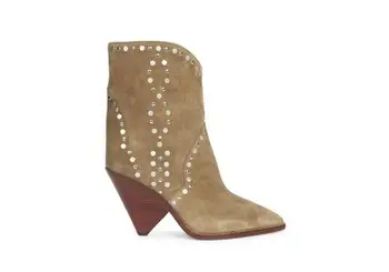 

Europe and the United States station 2018 autumn and winter new light brown suede rhinestone boots boots pointed boots with tape