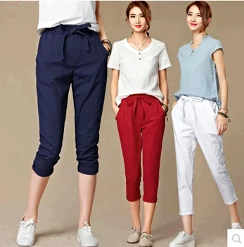 

2xl plus size pants women summer style 2016 bermuda feminina loose white red blue harlan pants leisure female trousers A0728