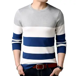 Новый осень-зима брендовая одежда свитер Для мужчин тенденции моды Stripe Slim Fit Зимний пуловер мужская из чистого хлопка вязаный мужской