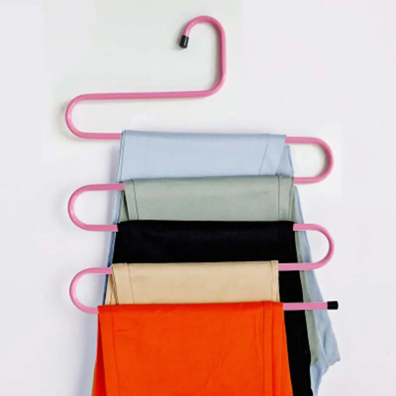 5 ярусов железные стойки S Форма вешалка для брюк одежда шкаф хранения организации сушильная вешалка 1 шт - Цвет: Pink