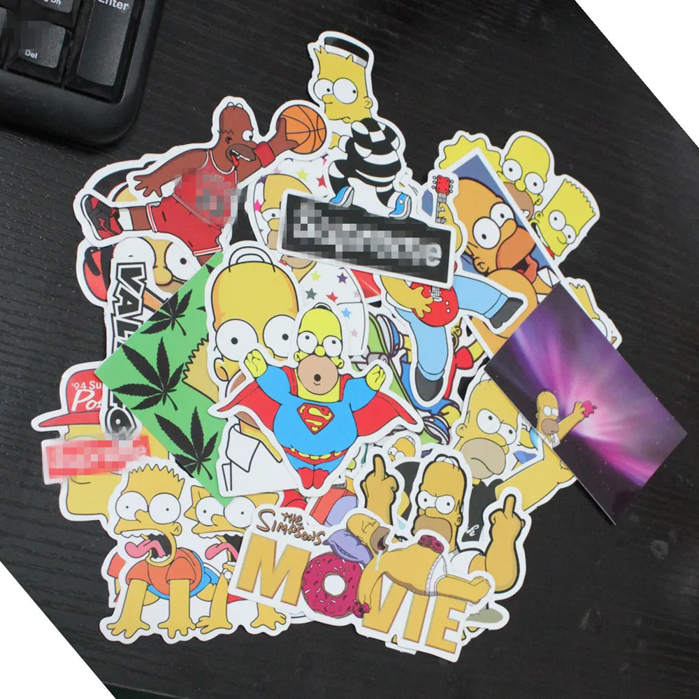 

25pcs/Lot Anime Cartoon Simpson Mixed Stickers For Laptop Sticker Decal Fridge Skateboard PVC Stickers For Travel Suitcas