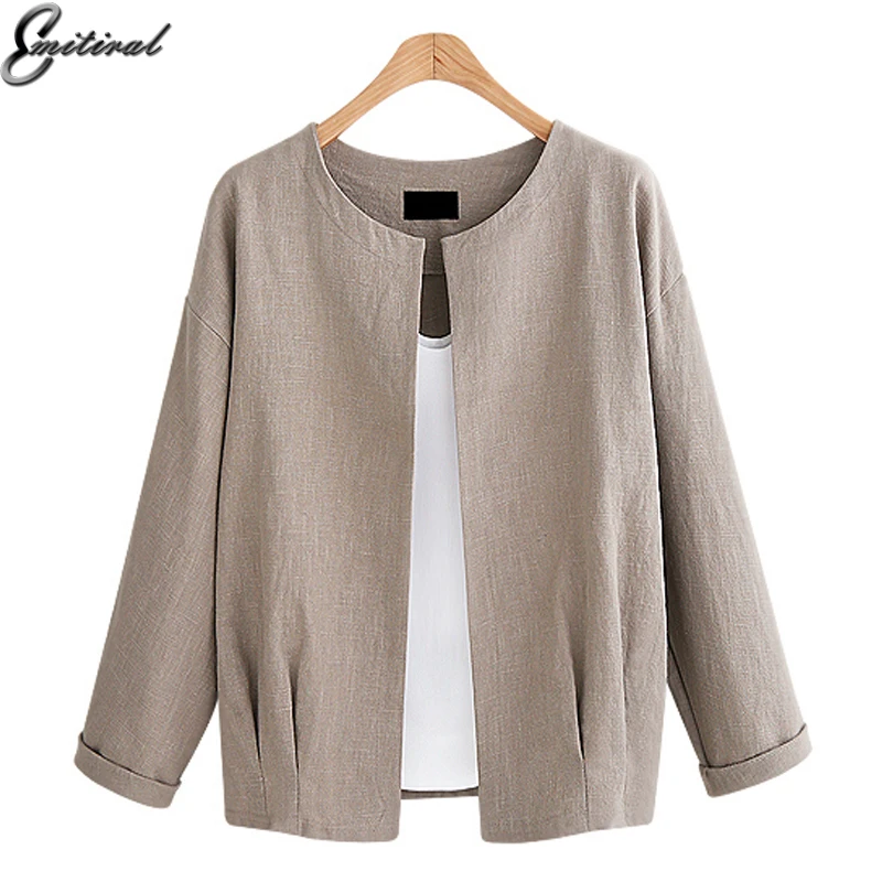 

Emitiral Autumn Winter Linen Open Style Marble Women Short Jackets Long Sleeves Plus Size 4XL Casual Outwear Coat Women Clothing