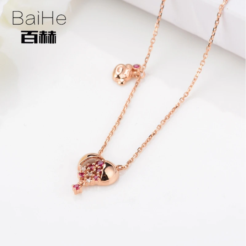 BAIHE однотонные 18K розовое золото 0.12ct натуральные резиновые свадебные женские