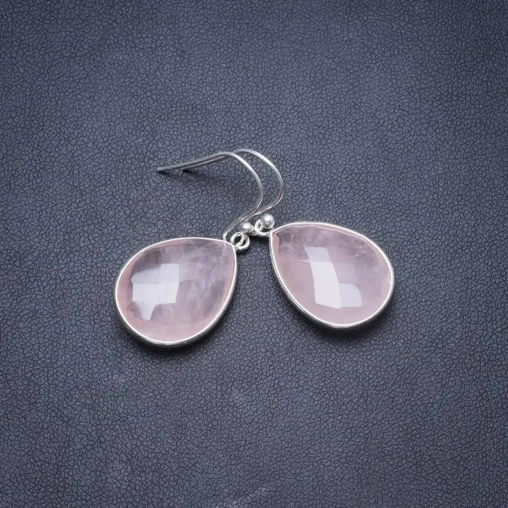 

Natural Rose Quartz Handmade Unique 925 Sterling Silver Earrings 1.25" Y2796