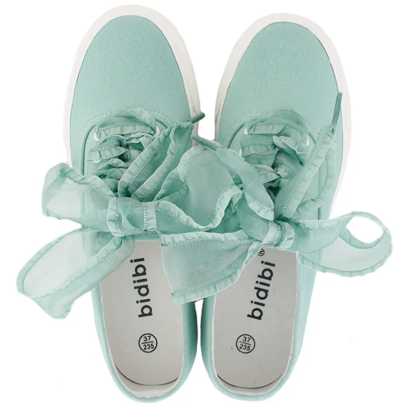 

New Riband women's Vulcanize shoes spring low flat-bottom lace-up canvas solid color casual Joker student soft shoes Yasilaiya