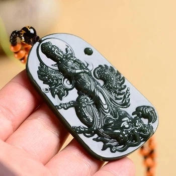 

Natural JADESt carved white Avalokitesvara Pendant Necklace, male jewelry gifts on the back can be customized lettering.