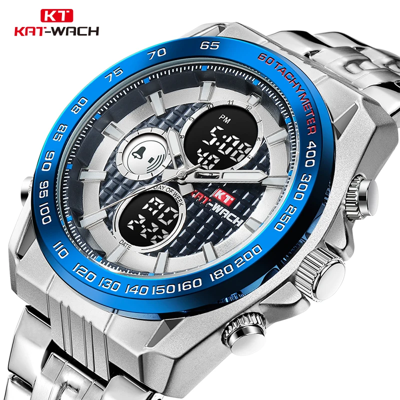 

KAT-WACH man watch 2018 Chronograph Stainless Steel Watch Men Waterproof Quartz Men's Watch Luxury Casual wristwatch mens