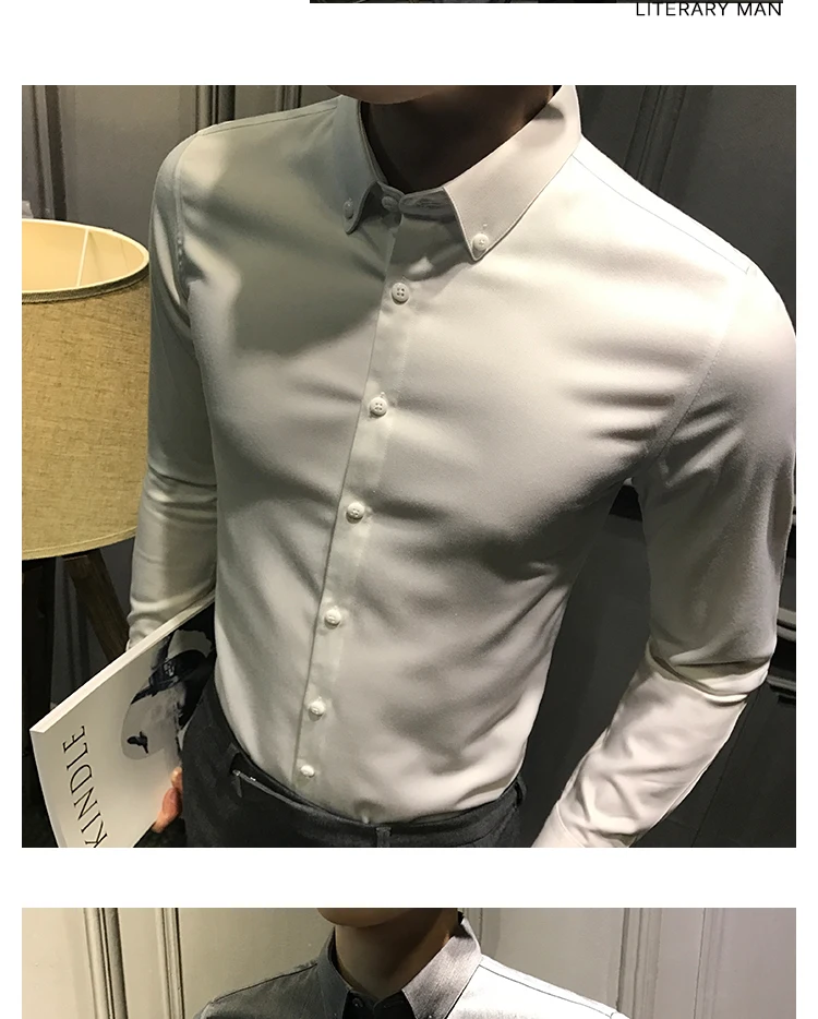 Британский стиль Для Мужчин's Повседневное рубашки в западном стиле мужской моды тонкая белая рубашка Черный, серый цвет Демисезонный