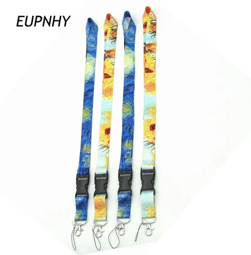 

EUPNHY Van Gogh's Oil Painting Sunflower Starry Night Lanyard ID Badge Holder Mobile Phone Neck Straps Keychain Lanyard