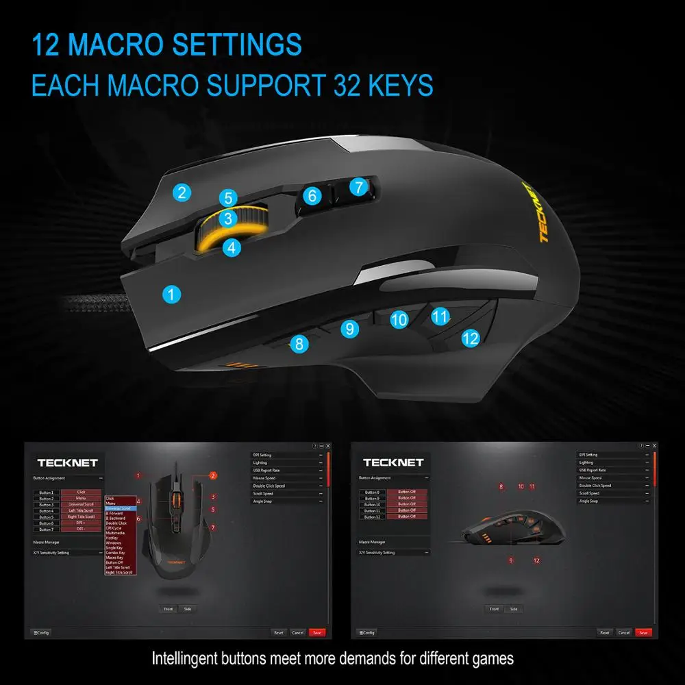 

TeckNet HYPERTRAK High Precision Programmable Laser Gaming Mouse 16400 DPI 10 Programmable Buttons Weight Tuning Cartridge Mice