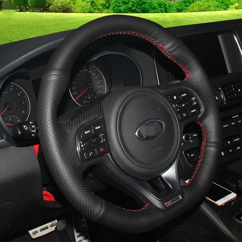 Блестящий пшеничный сшитый вручную черный кожаный чехол рулевого колеса автомобиля для Kia K5 sport Sportage 4 KX5