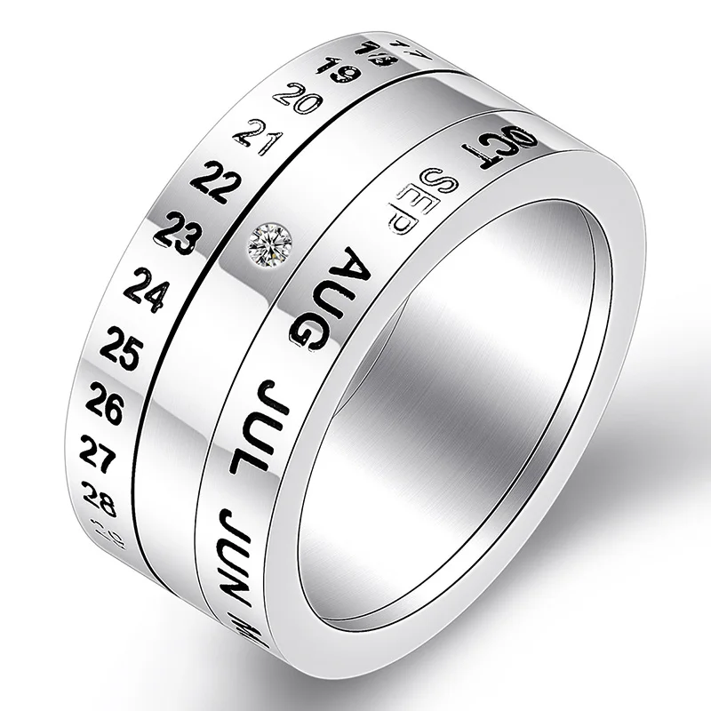 

Stainless Steel Calendar Rings for Women Silver Engagement Ring with Crystals Female Fashion Jewelry