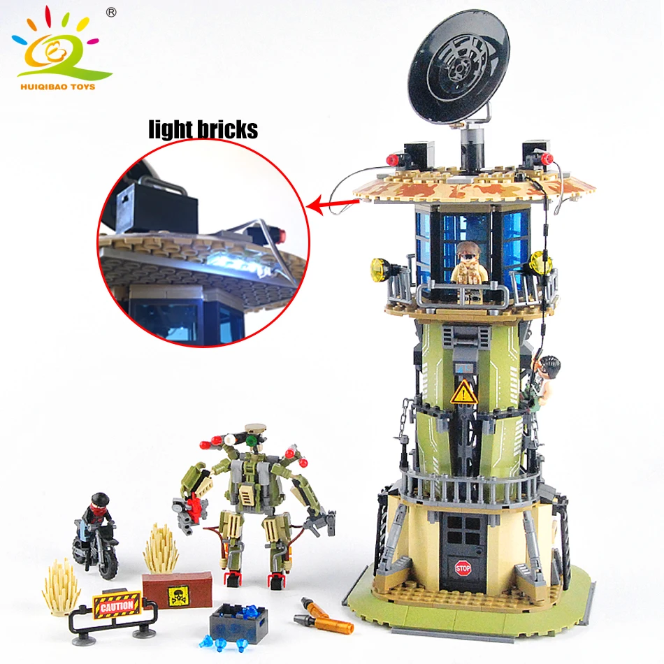 

651pcs Military Radar tower Army Police Building blocks Compatible Legoed soldier figures weapon enlighten bricks Children toys