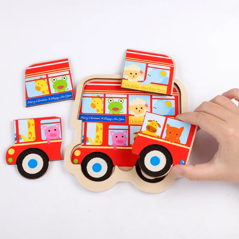 Двухслойная 3 D головоломка животное движение фрукты ручной захват Монтессори игрушки для мальчиков девочек деревянные головоломки