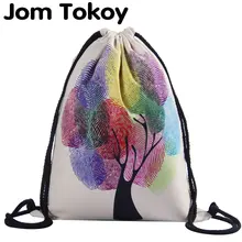 Jom Tokoy 3D печать красочное дерево женщина шнурок мешок полный печати девушки шнурок рюкзак