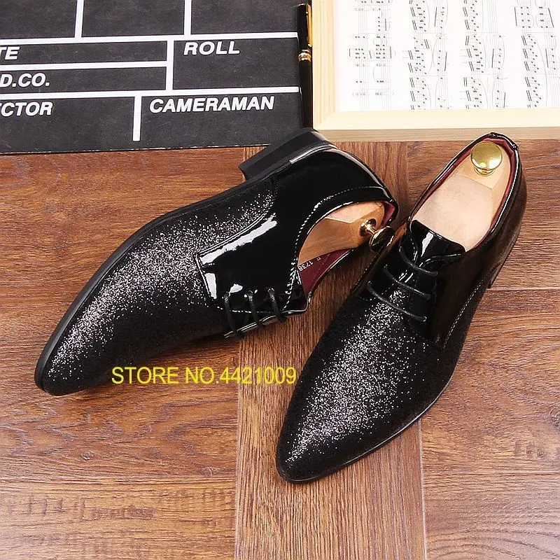 

Lace up man fashion dress wedding oxfords shoes pointed toe formale office gentleman business shoes shiny red black sliver shoes