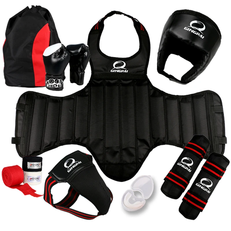 

Sanda full set protective guards MMA Taekwondo sport shin protector arm protector helmet body crotch protector boxing gloves