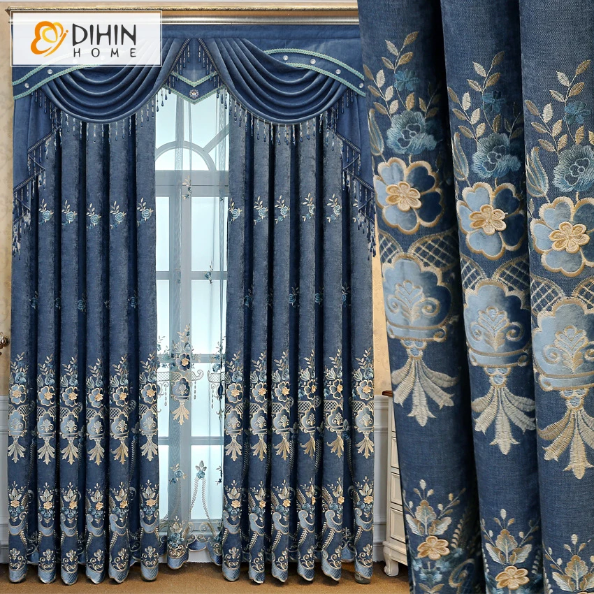 European Curtain Fabric Embroidery Curtains For Living Dining Room