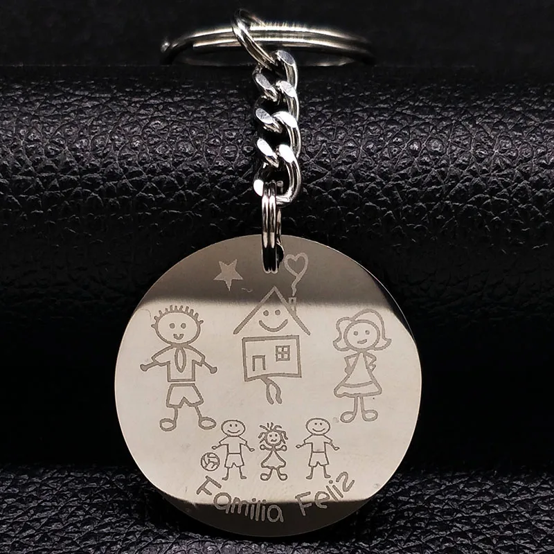 2018 amor familia clave de acero inoxidable anillo para mujer de moda de dos niños y una niña llavero regalo de la joyería llaveros de acero K77283