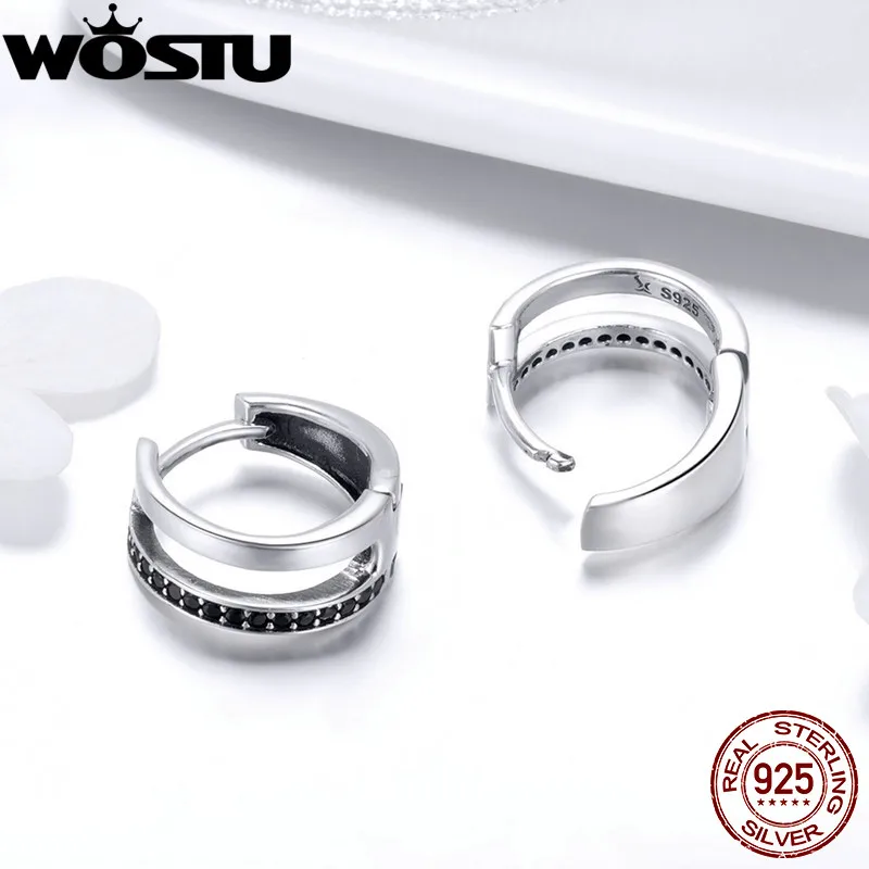 Женские простые серьги гвоздики WOSTU из серебра 925 пробы с черным кубическим