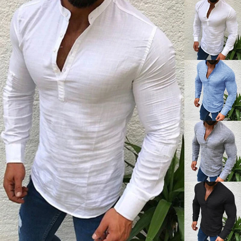 M-3XL Men's Shirt Man Casual Long Sleeve Pure Color Blouse Shirt Men Spring Autumn Hot Shirt Slim Fit Cotton Linen Thin Shirts