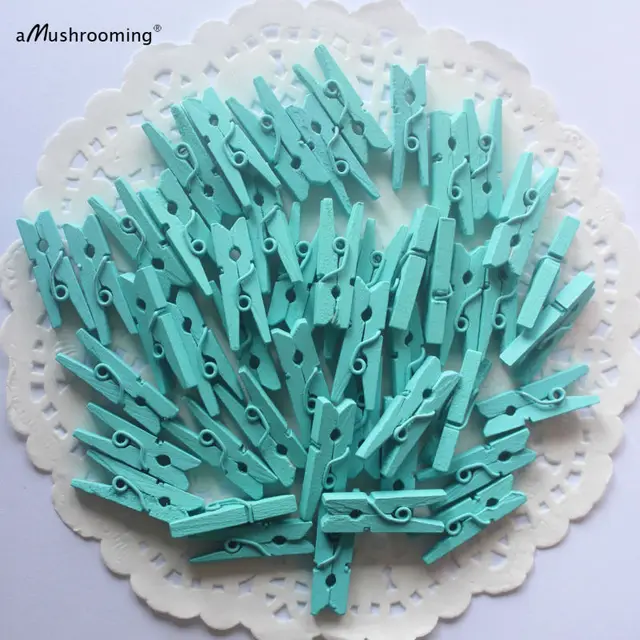 25 x Aqua Blue Small Mini Clothespins Colored Wooden Clips DIY Wedding Party Baby Shower Bridal
