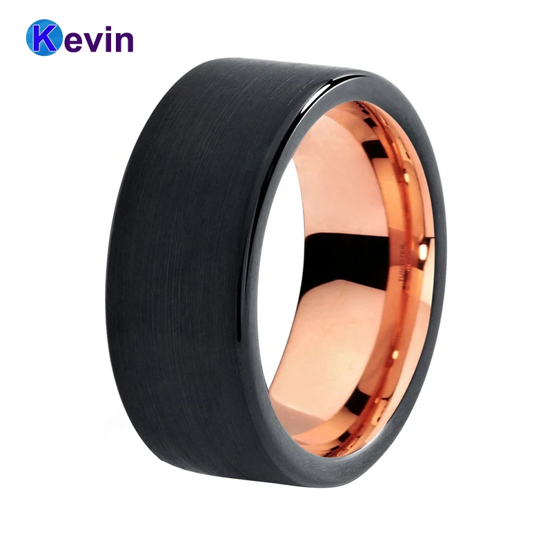 

So cool pipe cut tungsten ring black brush and rose gold plated engagement ring for lovers
