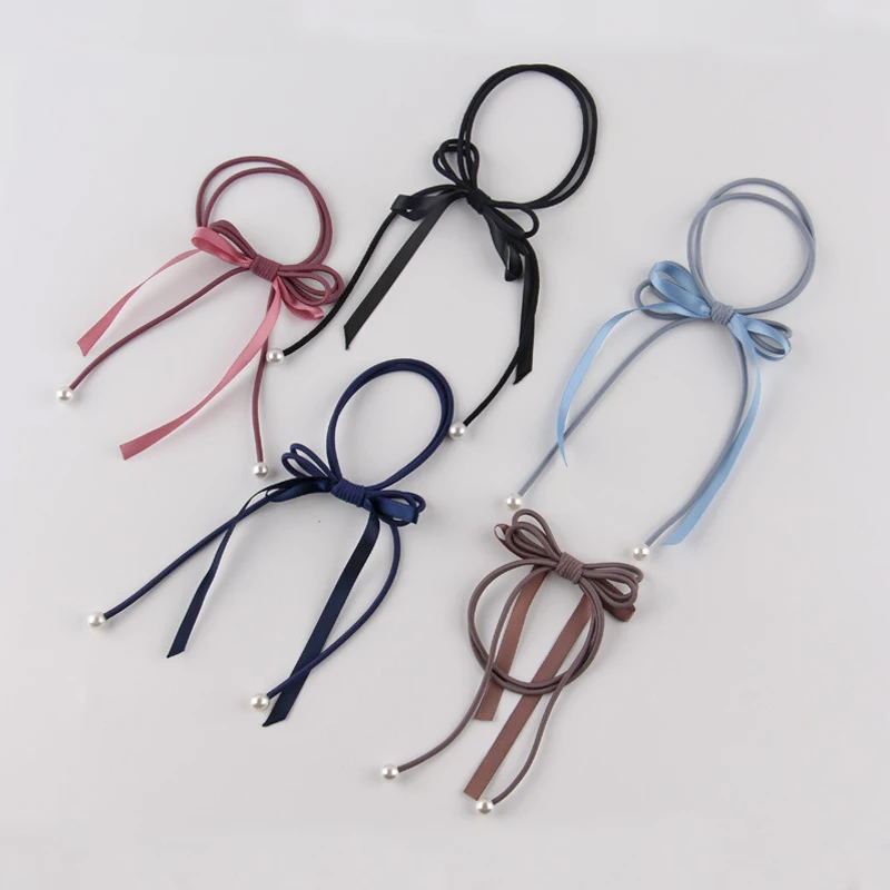 

Women Bead Bow Ribbon Tassel Hair Band Rope Scrunchie Ponytail Holder Gum For Hair Accessories Hairstyle Girl Headbands