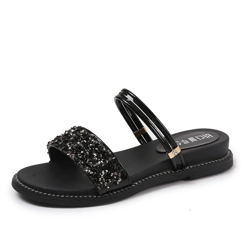 

New Fashion Summer Woman Rhinestone Slippers Roman Solid Student Wild Casual Sandals