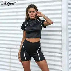 Dulzura 2019 летний женский костюм из двух предметов светоотражающие шорты комплект спортивной одежды уличная одежда спортивный костюм пэчворк