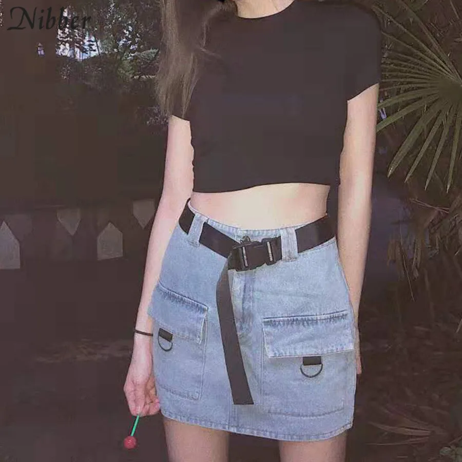 

Nibber 2019 hot Harajuku Denim mini skirts womens casual street wild Hip skirts summer fashion Basic Bottoms Pleated skirt mujer